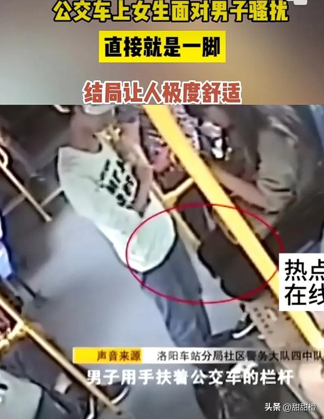 公交车上男子隐秘骚扰女乘客，女乘客霸气扫裆腿，飞踹还击