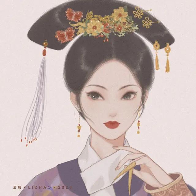 清新唯美国风古装俊秀女生头像插画