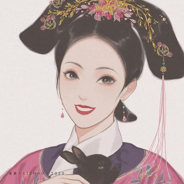 清新唯美国风古装俊秀女生头像插画