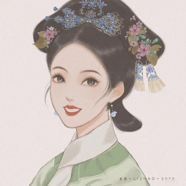 清新唯美国风古装俊秀女生头像插画