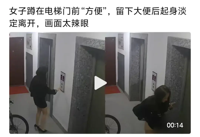 惊呆了！女子电梯门口拉屎被曝光，提裙就走！网友辣评：没擦屁股