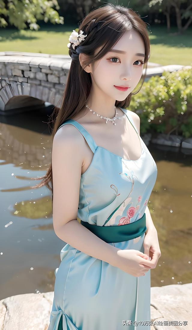 AI绘画：粽叶绿蕾丝刺绣汉服美女，恭祝大家端午安康