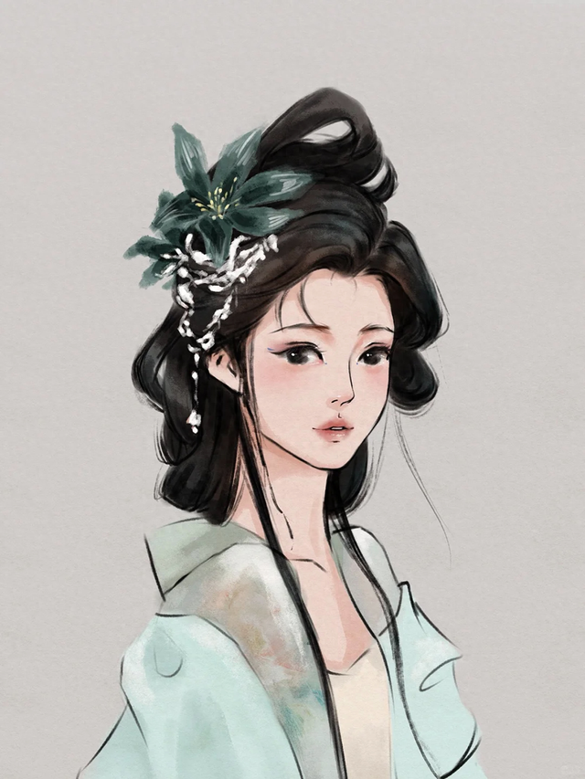 古典风美女插画｜眉如远山，眸似秋水，面如皓月，唇似点绛