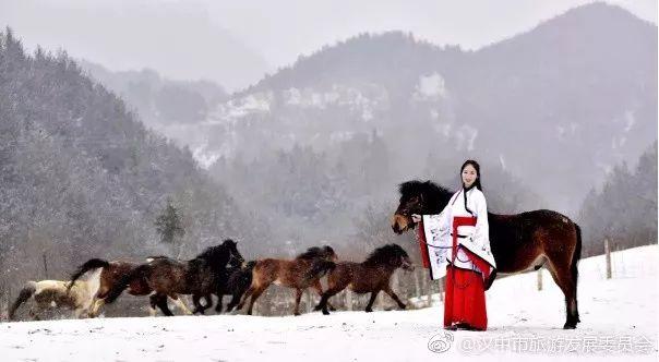 陕西美女身穿汉服骑上宁强矮马行走山间 仿佛穿越而来