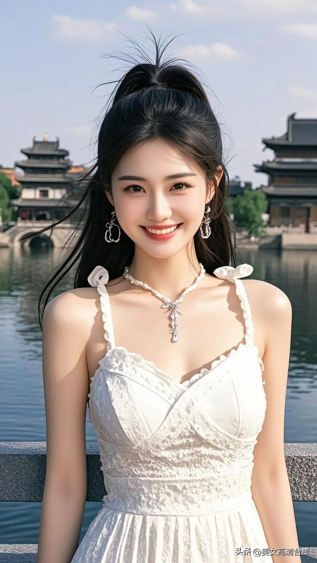 青州古城：美女婀娜桥边立，笑靥如花映翠薇