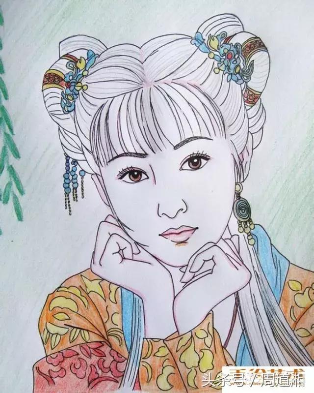 人物彩铅画教程：中国古典美女头像彩色铅笔画绘画步骤