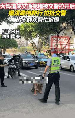 南充胖美女(太无赖，老太闯红灯蛮不讲理与警察撕扯还当街跪爬扑打交警)